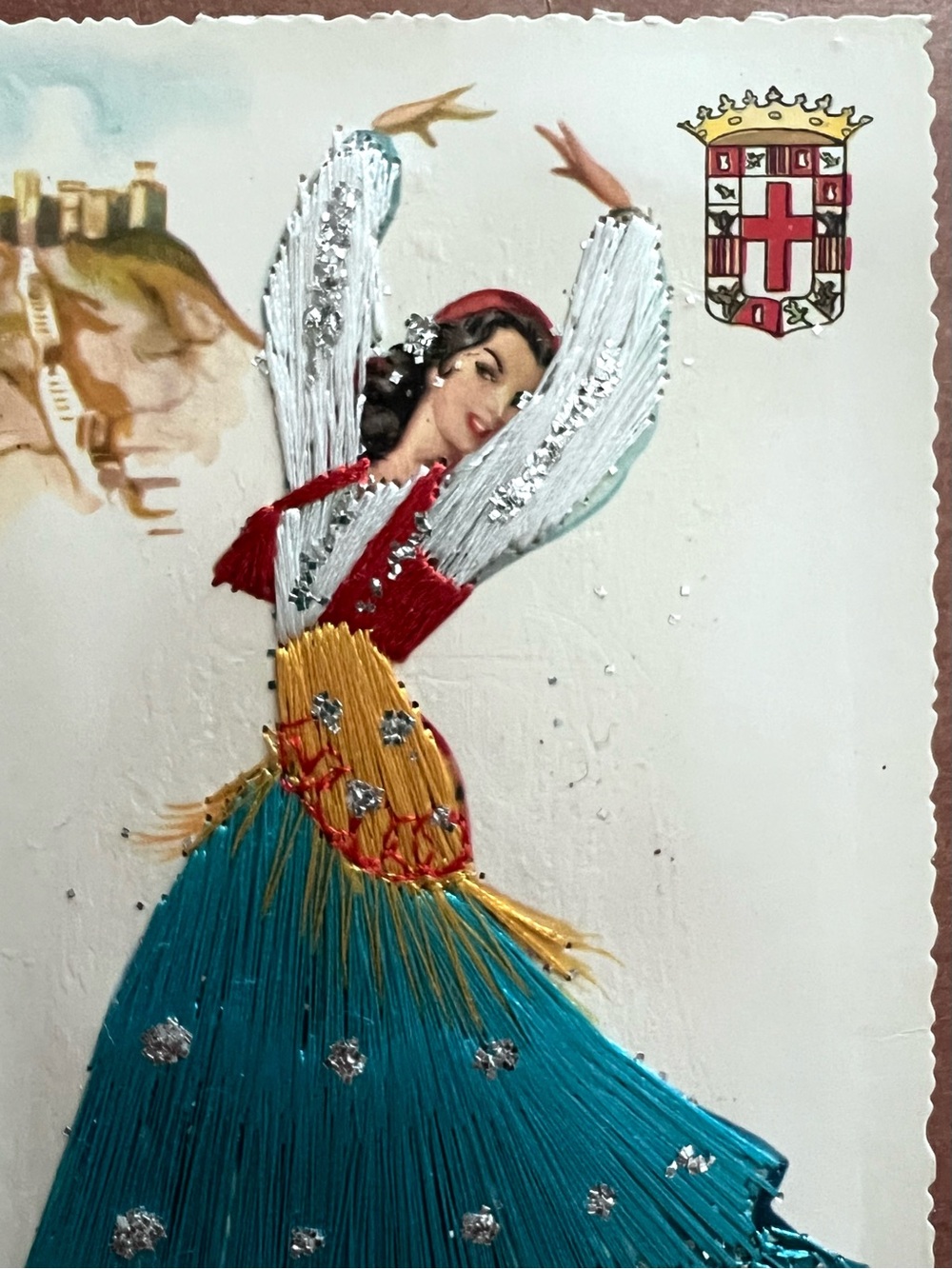 Vintage 1940s Embroidered Post Card Flamenco Dancer Madrid Spain MCM Elsi Gumier - Picture 3 of 6